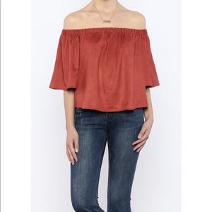 NWT F21/Essue rust off shoulder suede flounce top